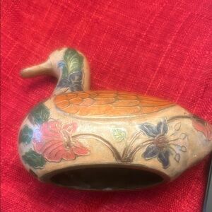 VINTAGE DUCK CLOISONNÉ BRASS & ENAMEL HAND PAINTED / INDIA 6" X 4.5"